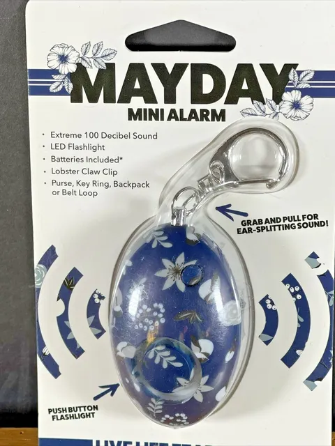 Mayday Mini Floral Blue Self Defense Keychain Personal Alarm Emerg Keyring