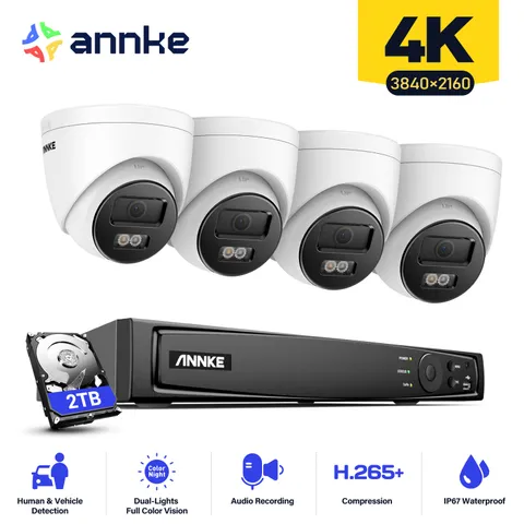 ANNKE 12MP 8CH NVR 2TB 4K POE Security Camera System Color Night Audio Recording