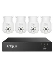 5MP Wired Security Camera System with Audio, 4pcs 1080P 360°View Pan/Tilt Cam...
