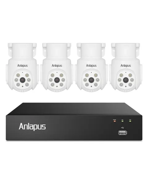 5MP Wired Security Camera System with Audio, 4pcs 1080P 360°View Pan/Tilt Cam...