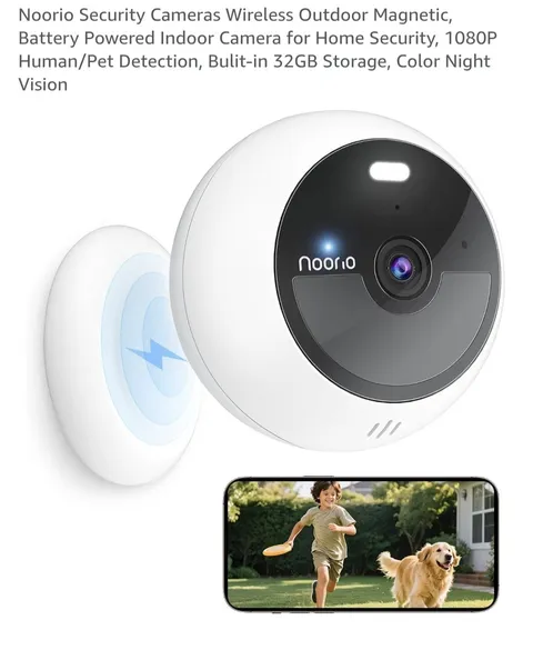 Noorio 1080p Wireless Wi‑Fi Battery Indoor/Outdoor Cam 32GB Color Night Vision
