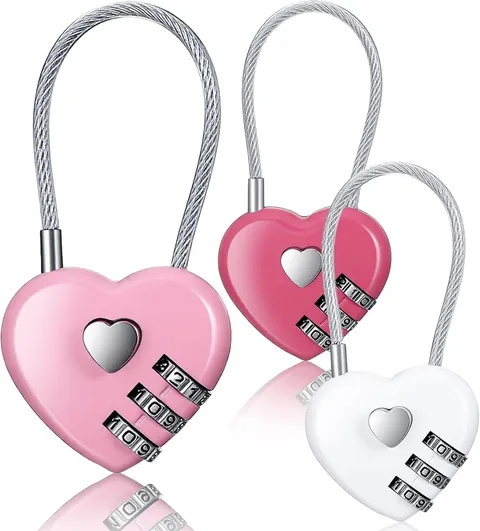 3 Pack Pink Locker Lock, Heart Shape Gym Lock, Cute Locker Lock, 3-Digit Combina