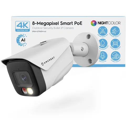 Amcrest 4K IP PoE AI Camera UltraHD 8MP Security Outdoor Camera, FOV 129°, 49ft