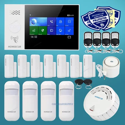 HOMSECUR Wireless WIFI 4G GSM RFID LCD Burglar Alarm System Touch Screen