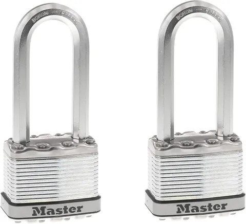 M5XTLJ Magnum Heavy Duty Outdoor Padlock with Key, 2 Pack Keyed-Alike