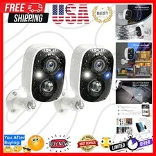 2 Pack Cameras System, Security Cameras Wireless Outdoor, 2K Video