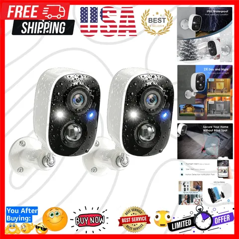 2 Pack Cameras System, Security Cameras Wireless Outdoor, 2K Video