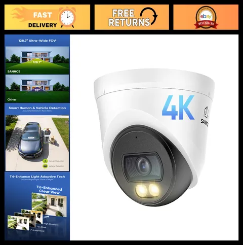 4K 8MP PoE Dome Security Camera - Night Vision, Motion Detection, Indoor/Outdoor
