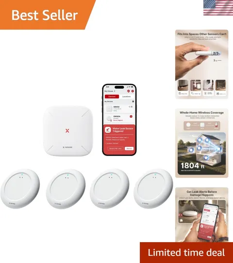 Ultra-Slim Wi-Fi Water Leak Detector, 4 Sensors + Base, | 0.7 in Thin Design,...
