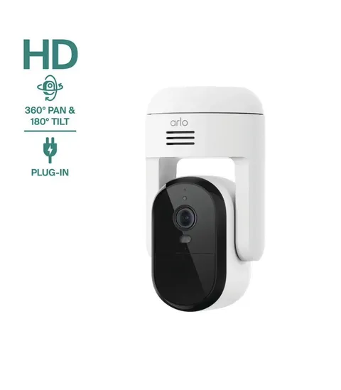 Arlo Essential 2K Pan Tilt Camera White Wired Plug-In Outdoor WiFi + 6Mo Plan