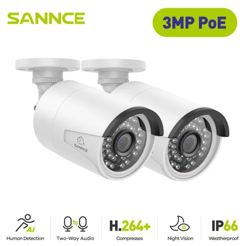 SANNCE 2x 3MP POE Security Camera Two Way Audio Recording IP Network for N98PBD