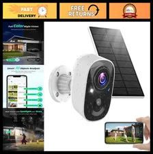 Wireless Solar Security Camera 2K Color Night Vision, AI Motion Detection, IP66,