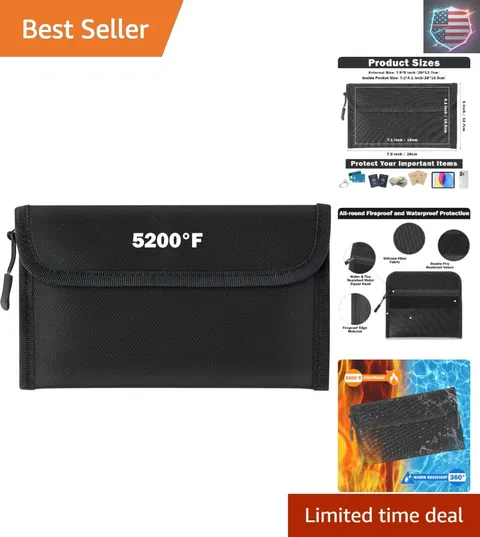 Fireproof Waterproof Document Bag - 5200°F Water Resistant Fire Proof Money B...