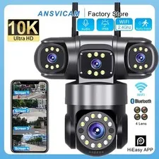 4-Lens 5MP Outdoor PTZ Cam,Night Vision 16X Zoom CCTV for AU Home,Warehouse&Shop
