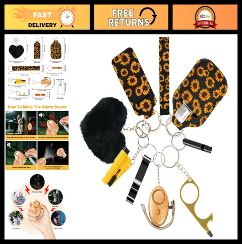 10PCS Women's Keychain Set - Safety Alarm, Whistle & Wristlet Keychains