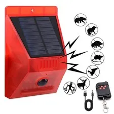Solar Alarm Strobe Light with Remote Control Motion Sensor Detector Outdoor A...