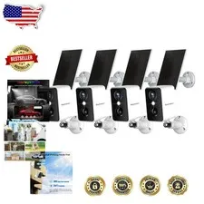 Waterproof 2K Wireless Outdoor Cameras 4pk Solar Powered AI Detection Siren C...