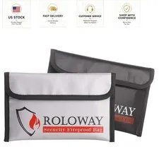 ROLOWAY Small Fireproof Bag (5 X 8 Inches), Non-Itchy Fireproof Money Bag for Ca