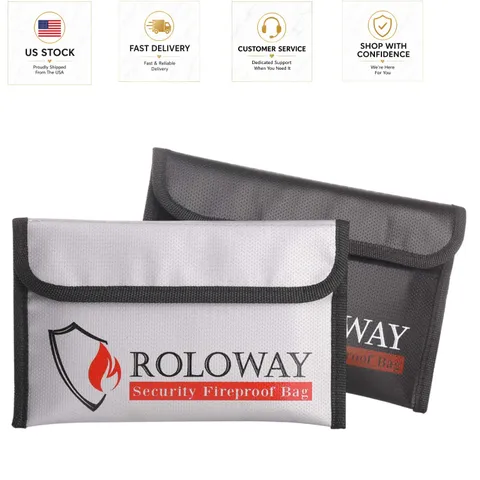 ROLOWAY Small Fireproof Bag (5 X 8 Inches), Non-Itchy Fireproof Money Bag for Ca