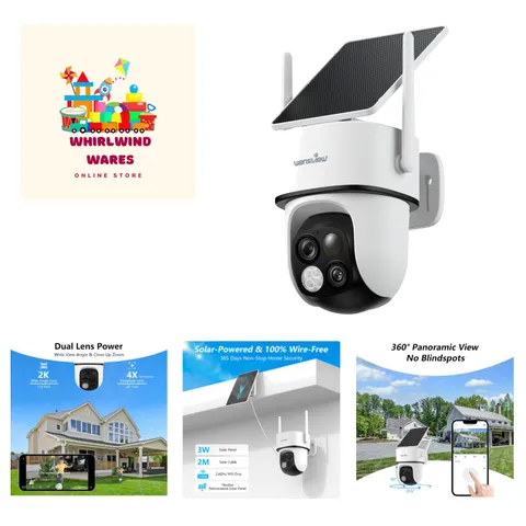 Waterproof 2K Solar Security Camera with Pan-Tilt, Night Vision, and AI Tracking