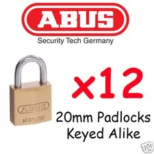  Padlock KEYED ALIKE ABUS 20mm  x12  BULK LOT High quality