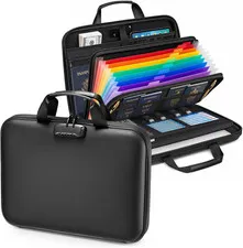 Fireproof Document Box with Lock, Hard Case Fireproof File Organizer with 13 Poc