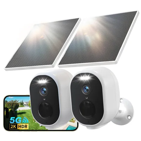GNCC 2 Pack Solar Security Cameras Wireless Outdoor, 5G&2.4GHz White-2