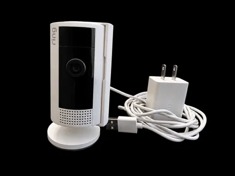 Ring Wired Indoor Security Camera White Black w/ Power Adapter Stand