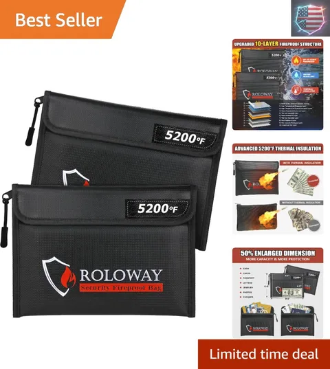 Fireproof Bag 9.6 x 6.6 inches 5200℉ Heat Insulated, Fireproof Money Bag with...