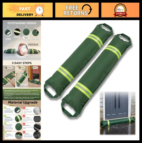 2 Pack 3FT Quick Water Activated Flood Barriers, Heavy Duty Sandless Sandbags wi