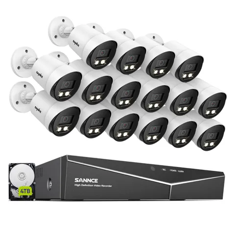 SANNCE 16CH DVR HD 1080P Full Color Night Vision Security Camera System Outdoor