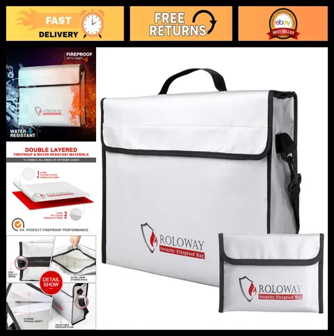Fireproof & Water Resistant Document Bag, Large 15x12 Safe Storage for Cash, Val