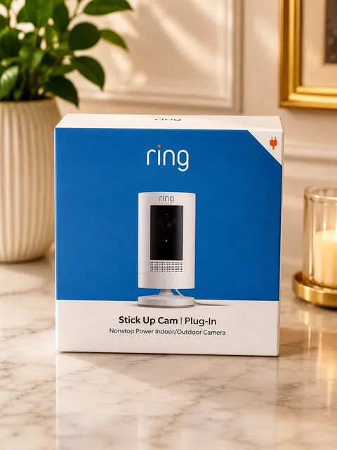 Ring Stick Up Cam Plug-In 1080p Wi-Fi Indoor/Outdoor IP Camera White