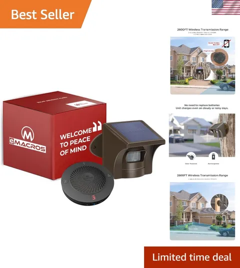 Non-APP Wireless Driveway Alarm — 1/2 Mile Solar Motion Sensor with Plug-in R...
