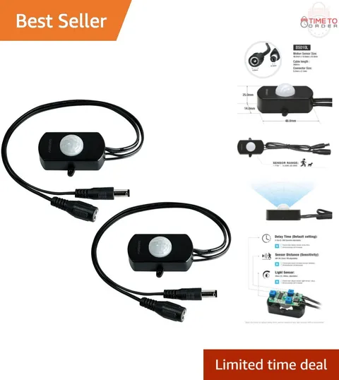 2 Pack PIR Motion Sensor Switch DC 12V-30V Auto ON/OFF for Cabinet Closet