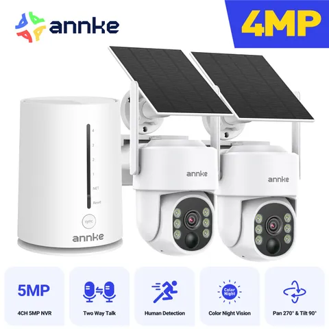 ANNKE 4MP Solar Battery Power PT Wireless Security IP Camera System 2 Way Audio