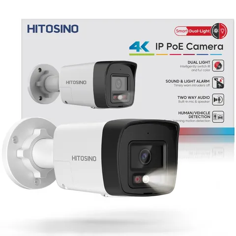 HITOSINO 4K Outdoor Bullet PoE Camera  8MP Active Deterrent IP Camera, Smart ...