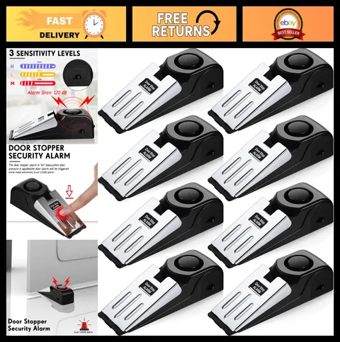 8 Pack Door Stop Alarm 120dB Security Wedge Stoppers for Home Travel Safety Tool