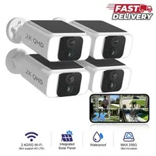 WiFi6 Solar Battery Security Camera 2K Battery CameraBuilt-in Solar Panel 4pcs