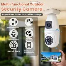 6MP Dual-Lens Home Security Camera AI Detection E27 Plug Color Night 5G Wifi