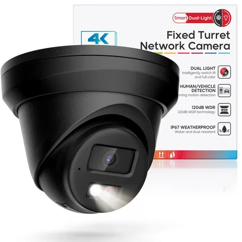 4K IP PoE Outdoor, 8MP PoE Black with Mic/Audio, 98ft IR/Color Night Vision, ...