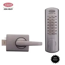 LOCKWOOD Digital Keyless Lock Satin Chrome Lock-0021LDXSC- Push Button-Free Post
