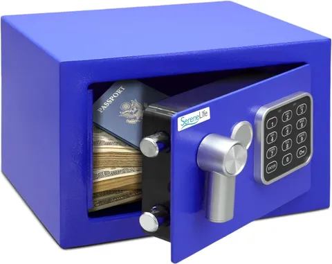 SereneLife Compact Electronic Safe Box with Digital Touch Pad Includes Keys