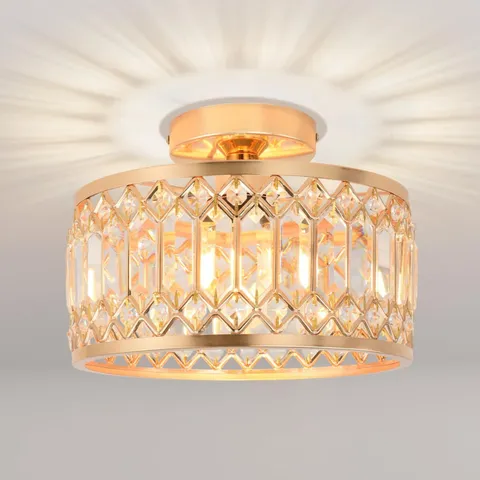 ANWIO Crystal Gold Ceiling Light Fixture, Modern Semi Flush JZ 27cm, m