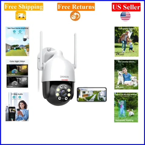 2K WiFi Outdoor Dome Security Camera, 360° Pan-Tilt, Night Vision, Waterproof