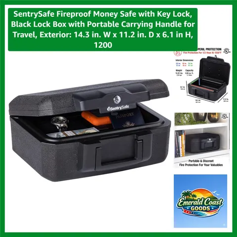 Compact Fireproof Lock Box with Key – 14.3" x 11.2" for Documents & Valuables