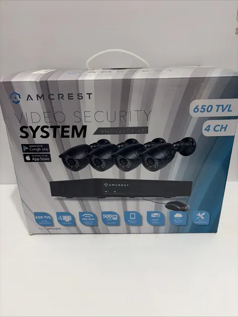 AMCREST AMDV6504-4B VIDEO SECURITY SYSTEM 650 TVL 4 CHANNEL BULLET NEW!