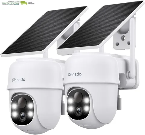 2K Solar Wireless Outdoor Cameras for Home Security White B6 2Pack | 2.4Ghz Wi-F