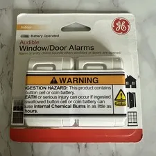 GE Window Door Alarms 2 Pack Indoor Security 120dB Chime Peel Stick Easy Install