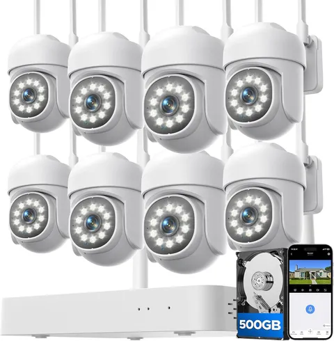 Wireless Security Camera System with PTZ, 2-Way Audio Smart Alerts Auto Tracking